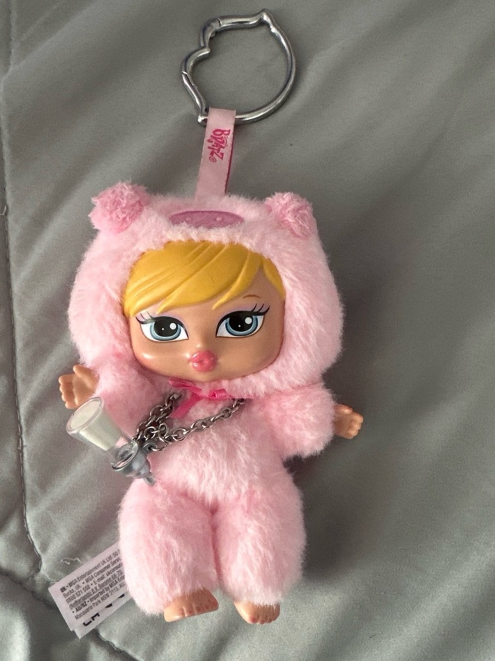 Plush Pink Baby Doll Keychain - Cute Hooded Outfit
